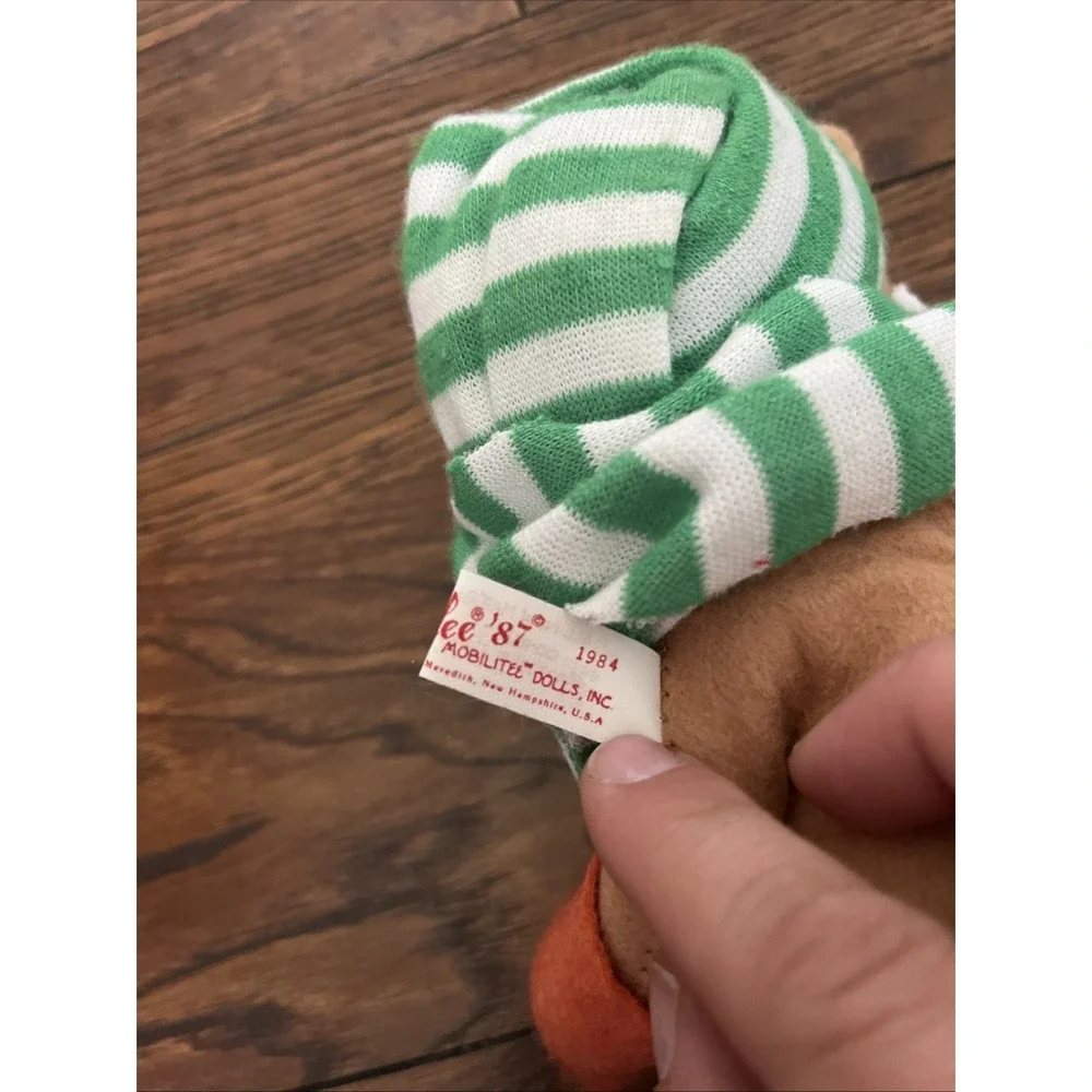Annalee Vintage 1984 Annalee Doll Christmas BEAR ? Mouse ? Green Striped SCARF